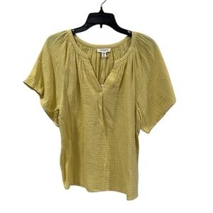 beachlunchlounge yellow blouse with flutter sleeves and smocked neckline